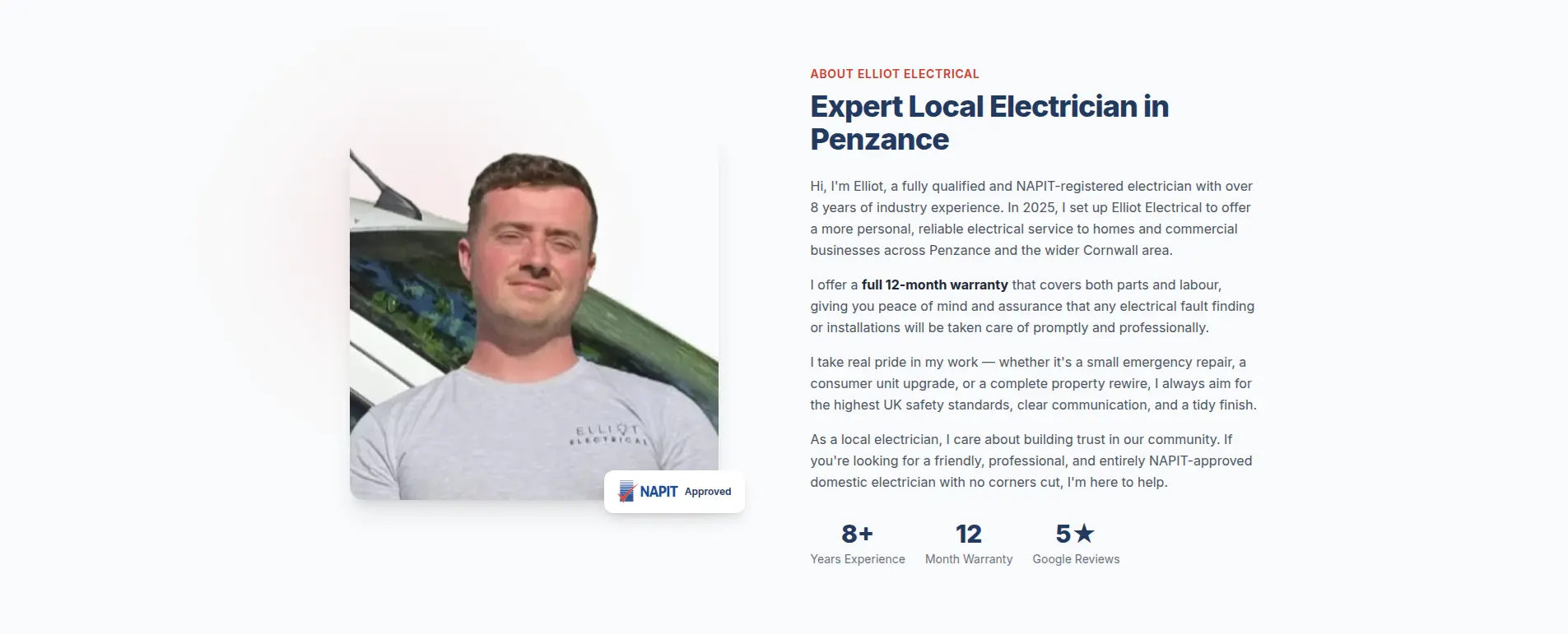 Elliot Electrical website desktop view
