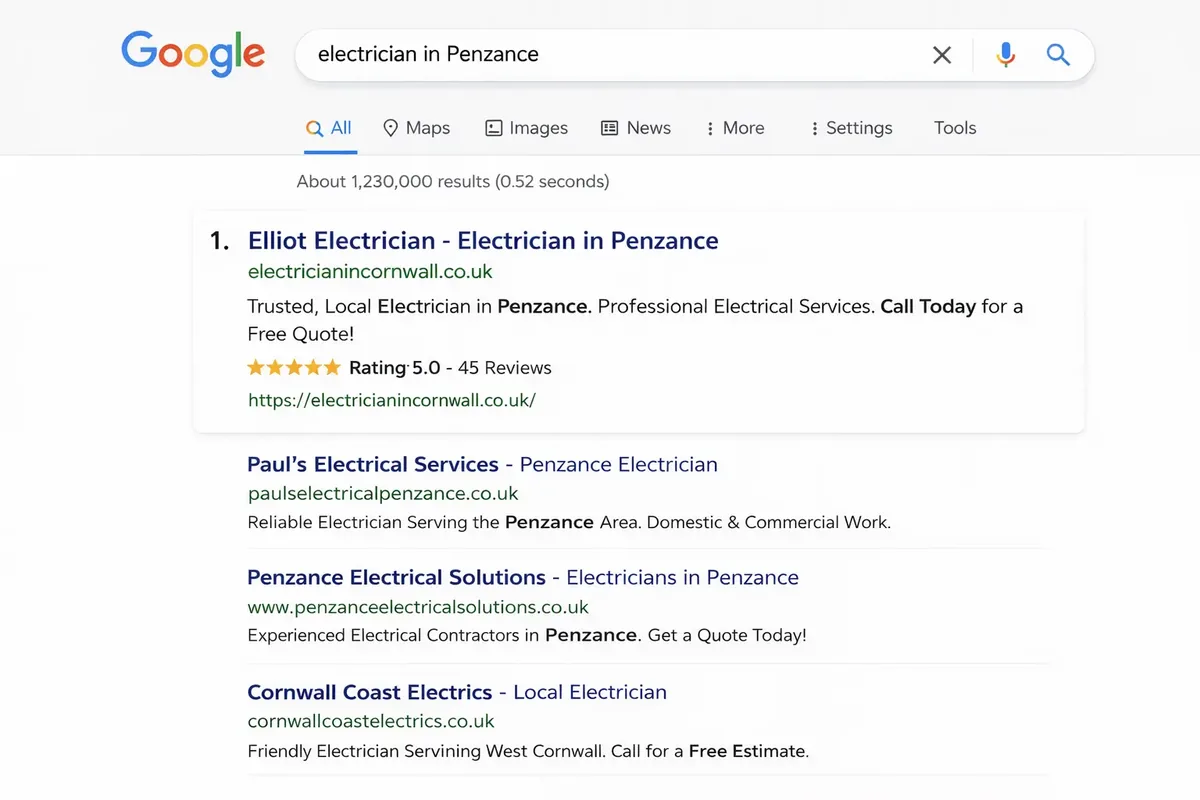 Google search result showing a local electrician listing