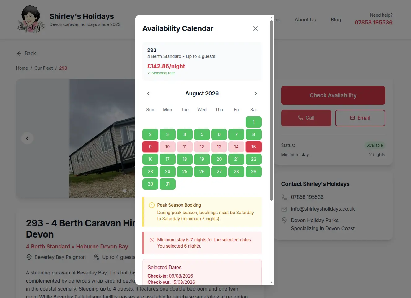 Shirleys Holidays availability checker